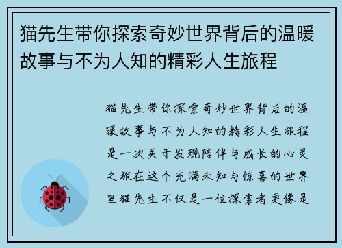 猫先生带你探索奇妙世界背后的温暖故事与不为人知的精彩人生旅程